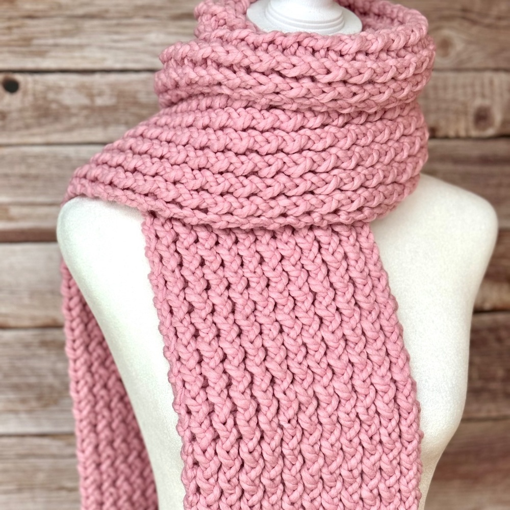 Pink Blossom Chunky Knitted Long Scarf